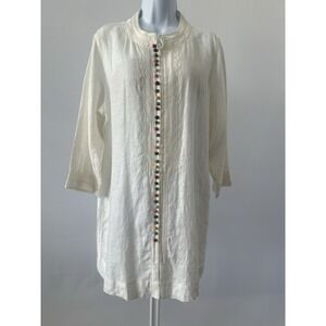 Soft Surroundings XL Cream Linen Tunic Colorful Zip Front Mandarin Collar (b61)